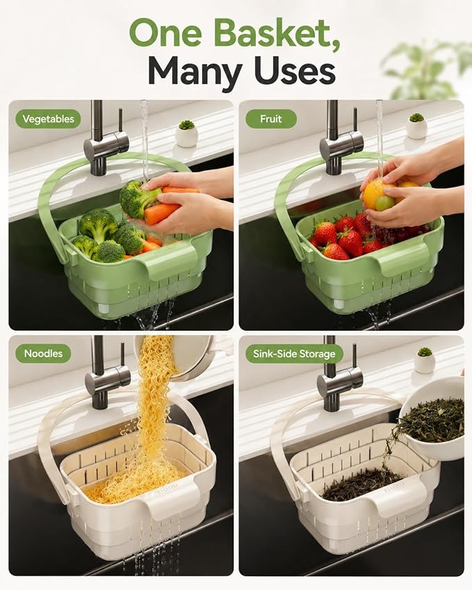 2-in-1 Foldable Sink Colander Hanging Kitchen Drain Basket Collapsible Faucet - Image 7