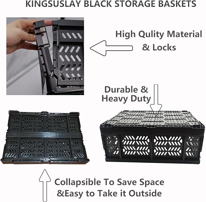 4-Pack Plastic Storage Crates, 20L Foldable Baskets, Collapsible Crates - Image 7