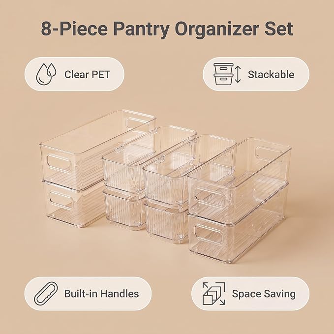 8-Piece Kitchen Storage and Organization Set | Expandable Drawer Organizer Bins - Image 4