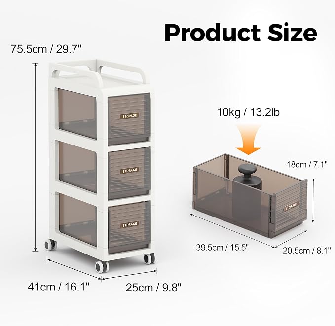 Bathroom Storage with Drawers, 9.8" Wide Slim Storage Cabinet | Freestanding - Image 2