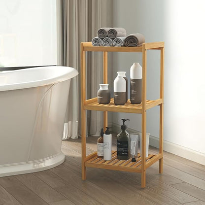 kinbor 3-Tier Bamboo Shelf Freestanding, Bathroom Standing, Natural Bamboo - Image 8