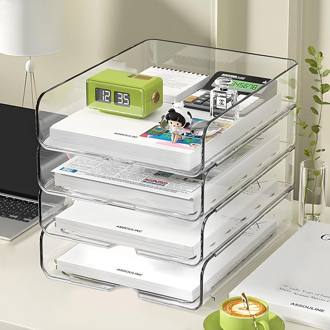 4-Tier Paper Organizer for Desk, Stackable Desk Organizer Paper Tray, A4 Storage - Image 2
