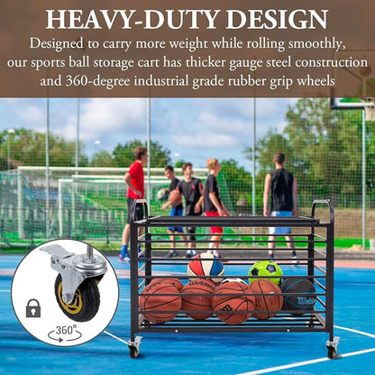 MyGift Professional Black Metal Rolling Sports Ball Storage Cart - Image 2