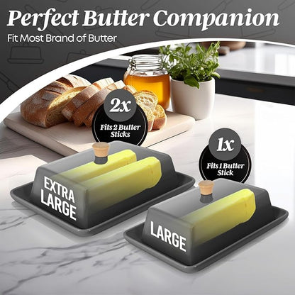Flexzion Ceramic Gray European Butter Dish - Image 3