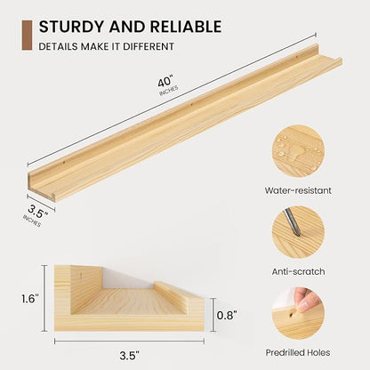 Picture Ledge Shelf, Floating Shelves Set of 2, 40 Inches Solid Wood Nursery - Image 3