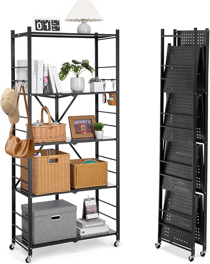 VEVOR 5-Tier Foldable Storage Shelf, 32W x 14D x 72H Inch Folding Metal Rack by VEVOR
