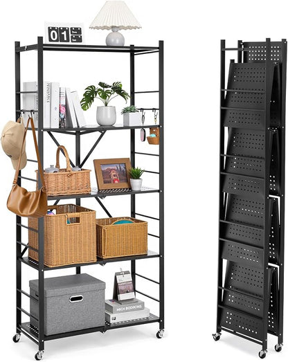 VEVOR 5-Tier Foldable Storage Shelf, 32W x 14D x 72H Inch Folding Metal Rack by VEVOR