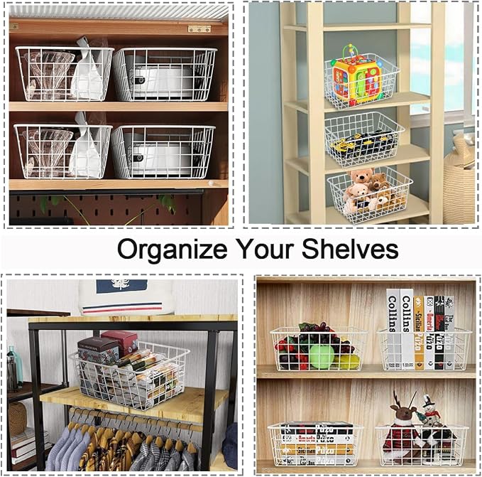 4 Pack White Wire Baskets for Organizing Office Wire Storage Basket White Metal - Image 6