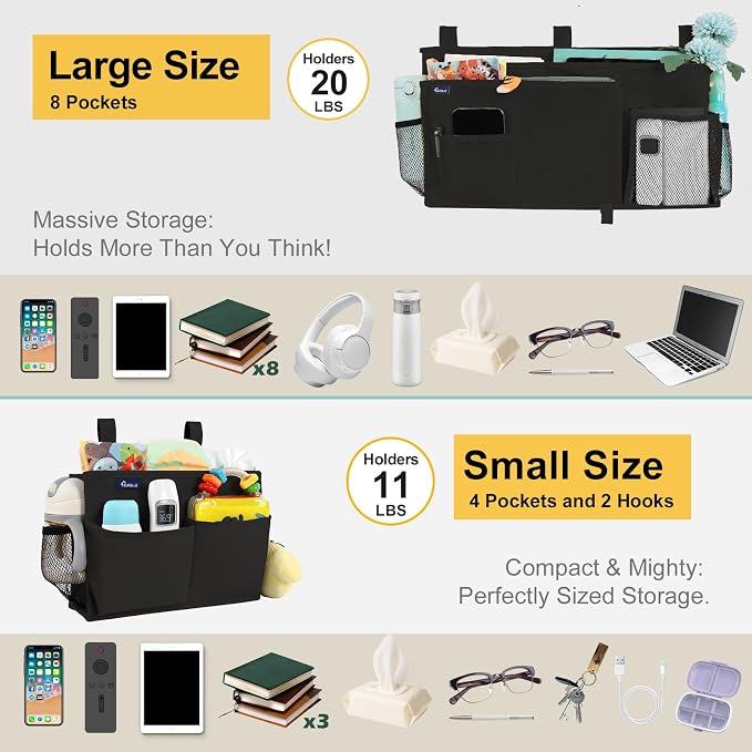 Surblue Bedside Caddy Bunk Bed Storage Organizer Hanging Pockets - Image 3
