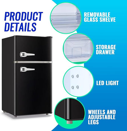 Mini Refrigerator with Freezer Small Fridge Double Door Side Drink Holder - Image 5