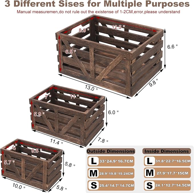 Nested Wooden Storage Crates Set of 3, Farmhouse Decorative Boxes - Image 3