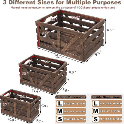 Nested Wooden Storage Crates Set of 3, Farmhouse Decorative Boxes - Image 3