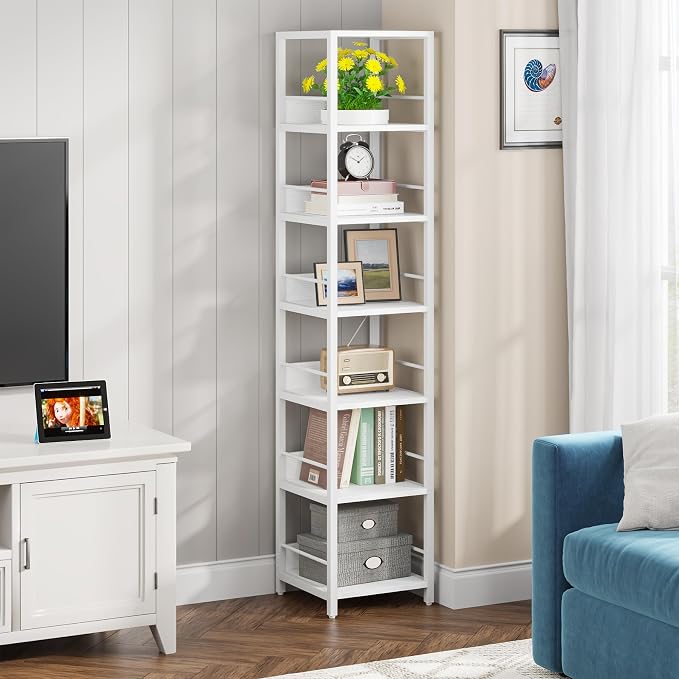 Tribesigns 6-Tier Corner Shelf, 75 Inch Tall Narrow Bookshelf Storage Rack | - Image 3