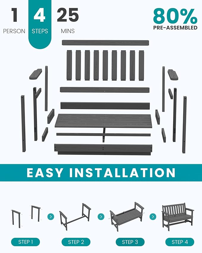SERWALL HDPE Outdoor Bench, Weatherproof Porch Bench, 2 Pack, Suitable - Image 8