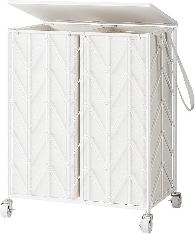 WOWLIVE Laundry Basket with Wheels, Heavy Duty Laundry Hamper with Wood Lid by WOWLIVE