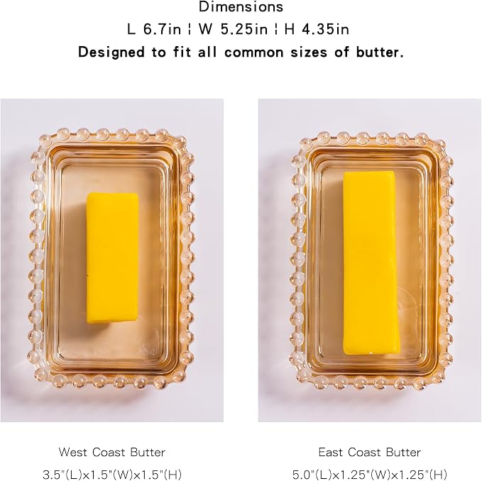 Glass Butter Dish with Lid for Countertop, Champagne Color Crystal Covered - Image 3