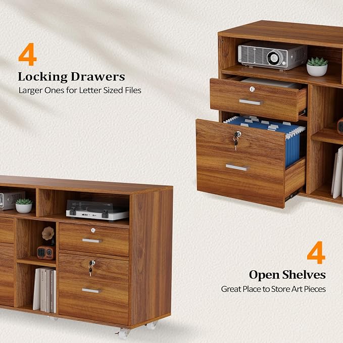 VINGLI Wide 4 Drawer Lockable Rolling File Cabinet - Image 6