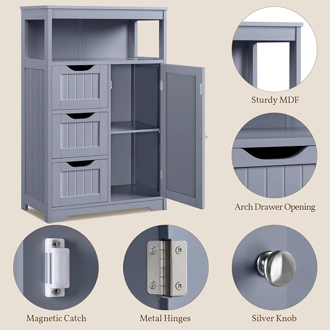 Yaheetech Bathroom Storage Cabinet, Wooden Bathroom Floor Cabinet - Image 9