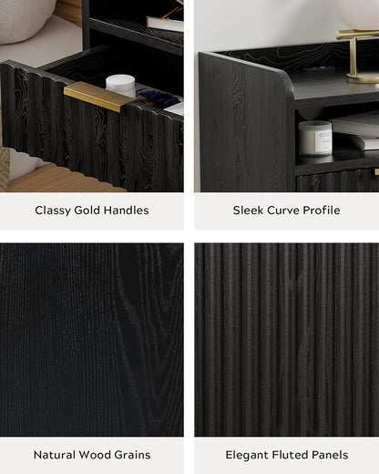 Fluted Floating Nightstand Set of 2, Wall Mounted Bedside Table - Image 5