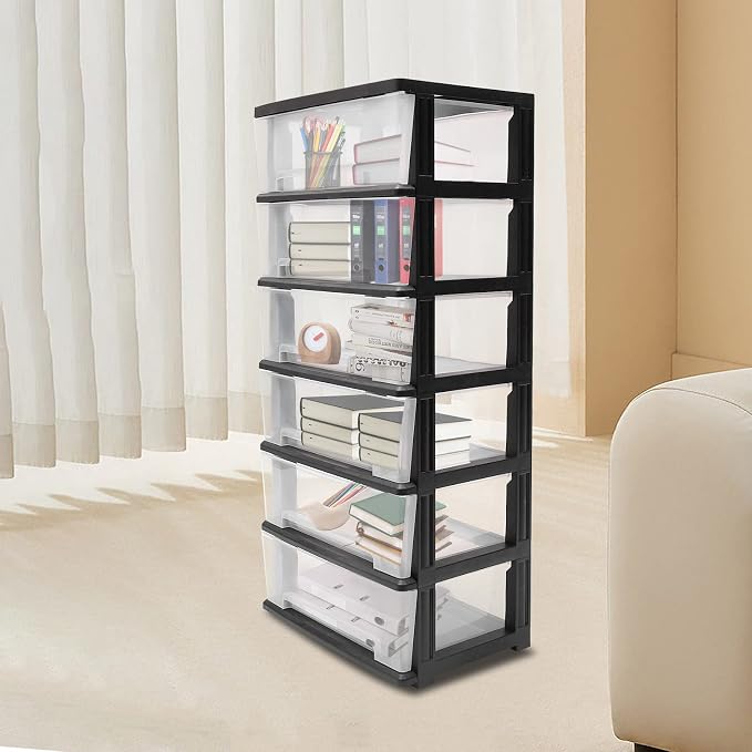 6 Clear Drawer Storage Organizer Rolling Cart, Movable Storage Tower - Image 5