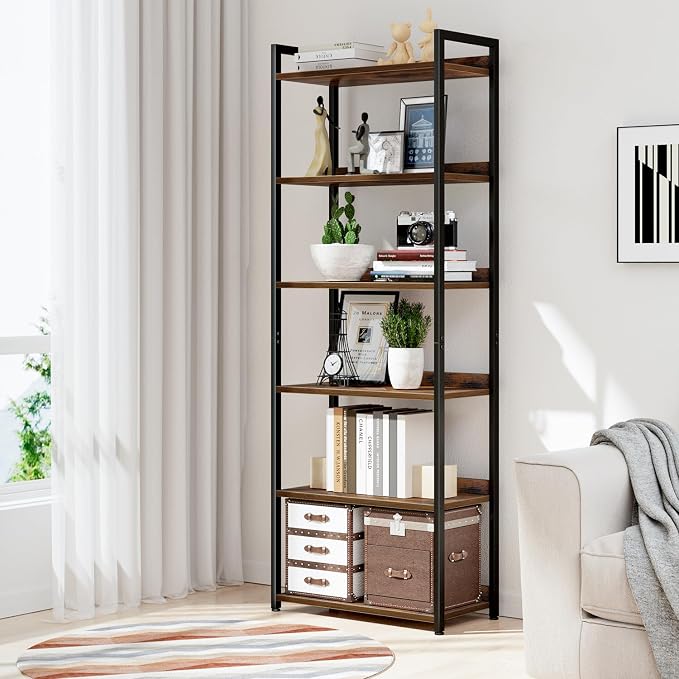 NUMENN Bookshelf, 6 Tier Freestanding Shelving Unit, Vintage | Metal Frame & - Image 2