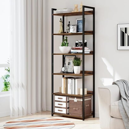 NUMENN Bookshelf, 6 Tier Freestanding Shelving Unit, Vintage | Metal Frame & - Image 2