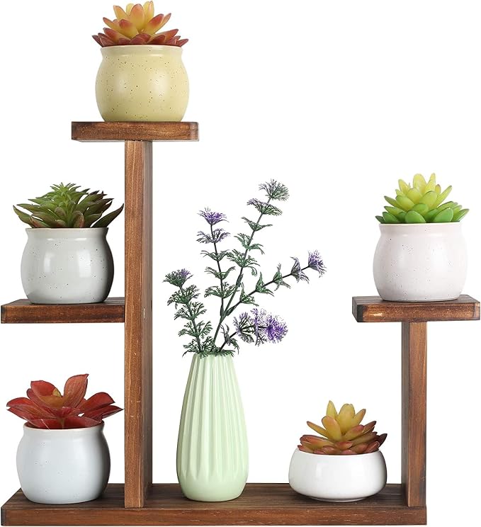 Wood Desktop Plant Stand Indoor Small Windowsill Flower Shelf Tabletop Plant by COOGOU