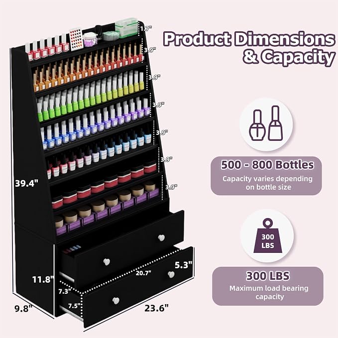 Nail Polish Rack with 2 Drawers, Salon Display & Storage Cabinet with Acrylic - Image 2