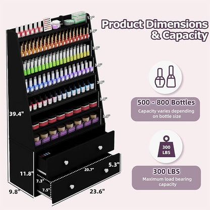 Nail Polish Rack with 2 Drawers, Salon Display & Storage Cabinet with Acrylic - Image 2