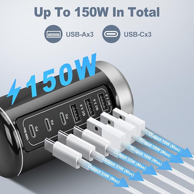 EGK USB Tower Fast Charging Station 6-Port 150W - Image 2