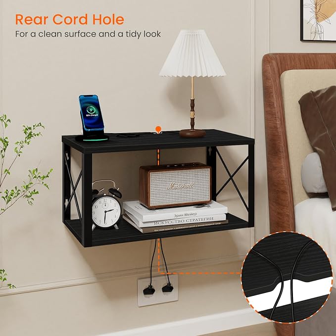 Homode Floating Nightstand, 2 Tier Wall Mounted Nightstand - Image 3