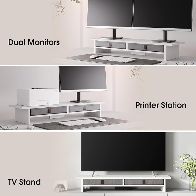 Fenge Monitor Stand with Drawer, 2 Tiers Dual Monitor Riser - Image 6