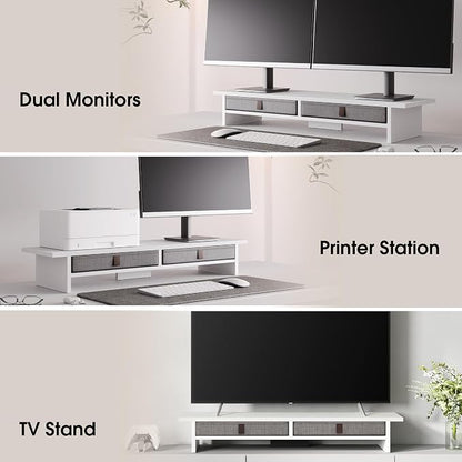 Fenge Monitor Stand with Drawer, 2 Tiers Dual Monitor Riser - Image 6