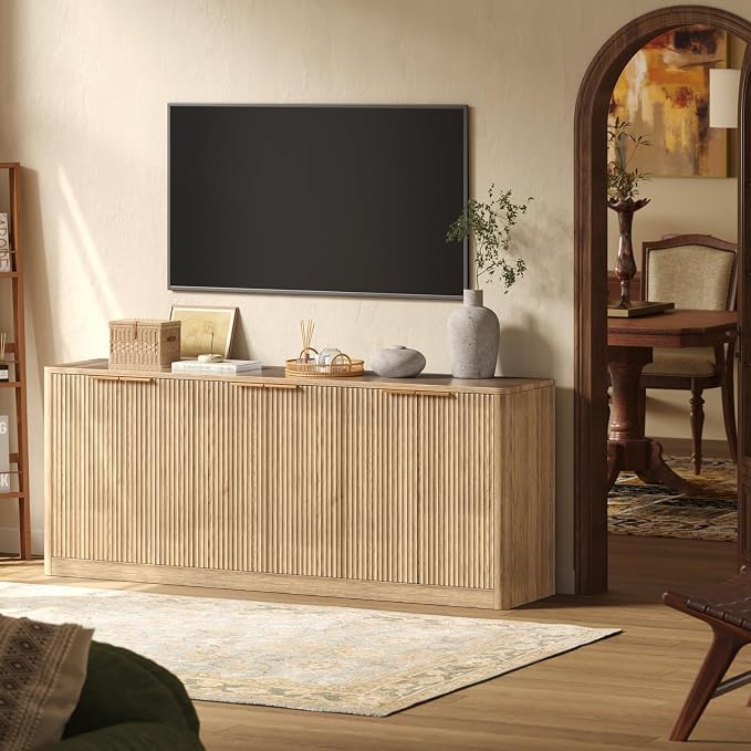 Evermagin 67" Fluted Oak Buffet Cabinet Sideboard - Image 4