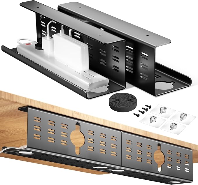 2 Pack Cable Management Under Desk Black, Cinati 32" Large Cable Management Tray by Cinati