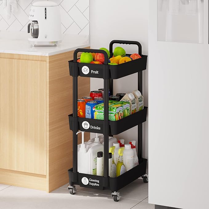 Laiensia 3-Tier Storage Carts, Mobile Shelving Unit Cart - Image 4