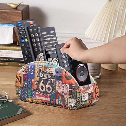TV Remote Control Holder with 5 Compartments, Pu Leather Remote Caddy/Box/Tray - Image 6