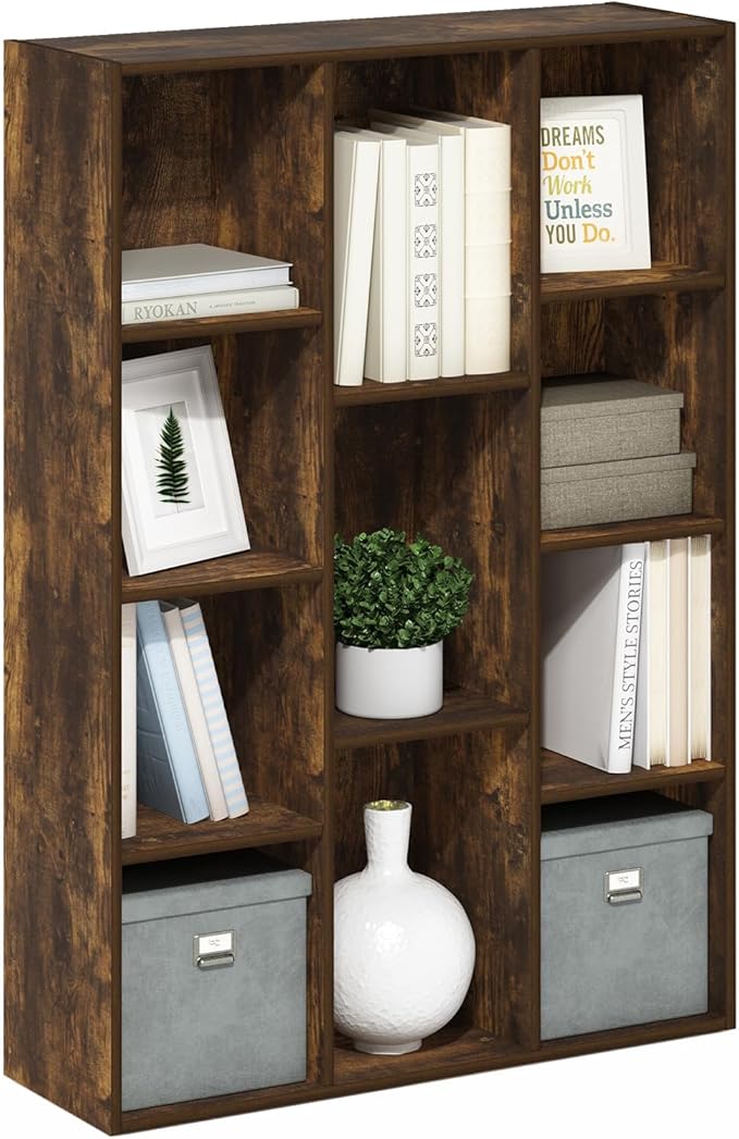 Furinno LUDER Book Shelf, 11-Cube Bookshelf, Reversible Bookcase, 9.4 x 29.1 x by Furinno-FitsYourSpaceFitsYourBudget