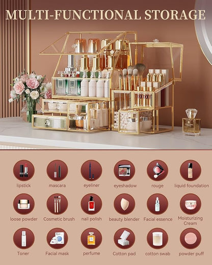 Clear Makeup Organizer with Gold Frame – Countertop Vanity Organizer - Image 3