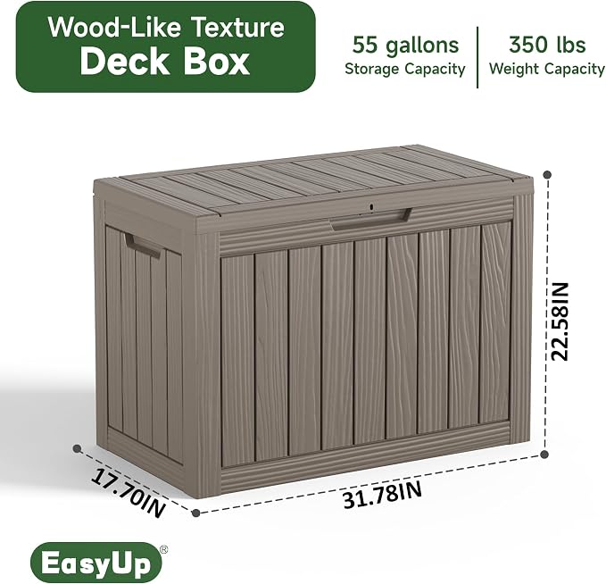 EasyUp 55 Gallon Deck Storage Boxes Outdoor Waterproof, Resin Lockable Small - Image 3