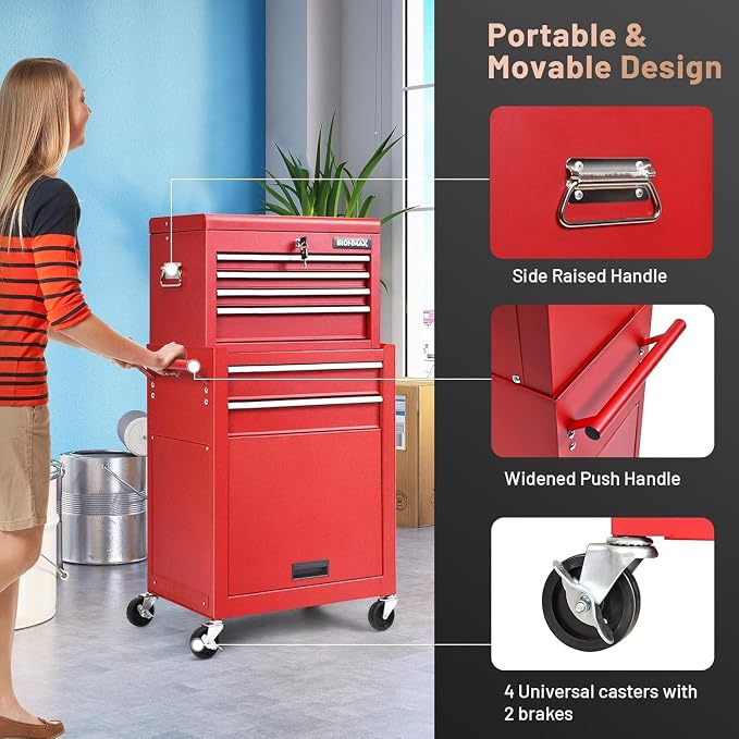 Goplus 6 Drawers Tool Chest, 2-in-1 Rolling Tool Box - Image 5