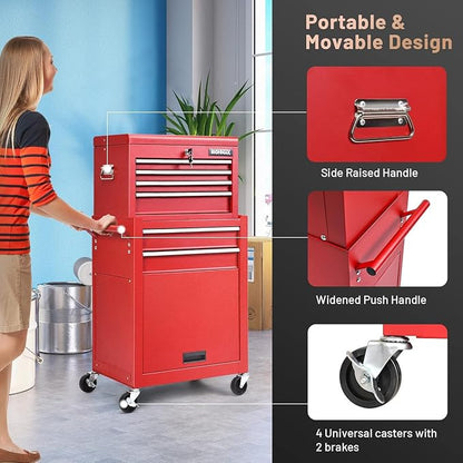 Goplus 6 Drawers Tool Chest, 2-in-1 Rolling Tool Box - Image 5