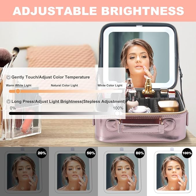 Mocado Travel Makeup Bag with LED Lighted Mirror, Travel Makeup Organizer - Image 4