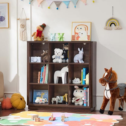 9 Cube Bookshelf, Wood Floor Standing 3-Tier Cubby Book Shelf - Image 6