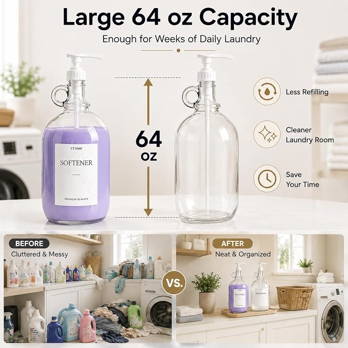 3 Pcs Glass Laundry Detergent Dispenser, Half Gallon Liquid Laundry Soap - Image 3