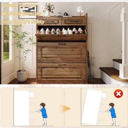 ODUWA Shoe Cabinet with 3 Flip Drawers and 2 Storage Drawers, Shoes Organizer - Image 7