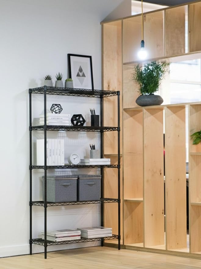 Black 5-Tier Metal Adjustable Freestanding Garage Storage Wire Shelving Unit - Image 6