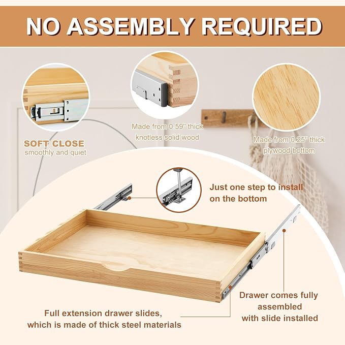 Menkxi 2 Set Pull out Tray Cabinet Organizer Wooden Pull Drawers storage Slide - Image 3