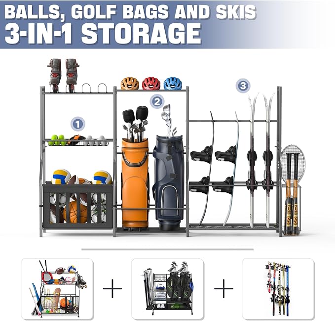 WALMANN Garage Sports Equipment Organizer Stand, Freestanding Ski & Snowboard - Image 4