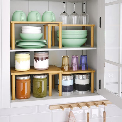 Cabinet Organizer Shelf, Kitchen Counter Shelves, Bamboo Stackable Expandable - Image 2